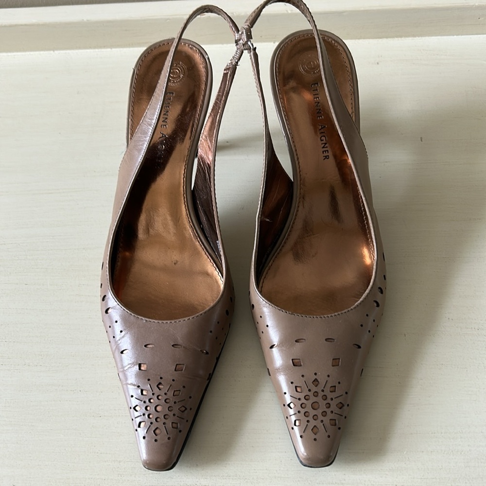 Etienne Aigner Tan Slingback Heels with Stiletto Design